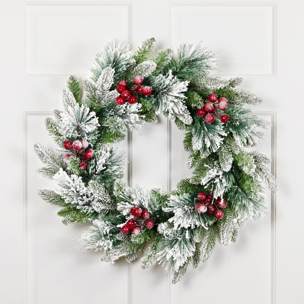 Flocked Calloway Fir with Berries Artificial Christmas Wreath - 24" - Unlit