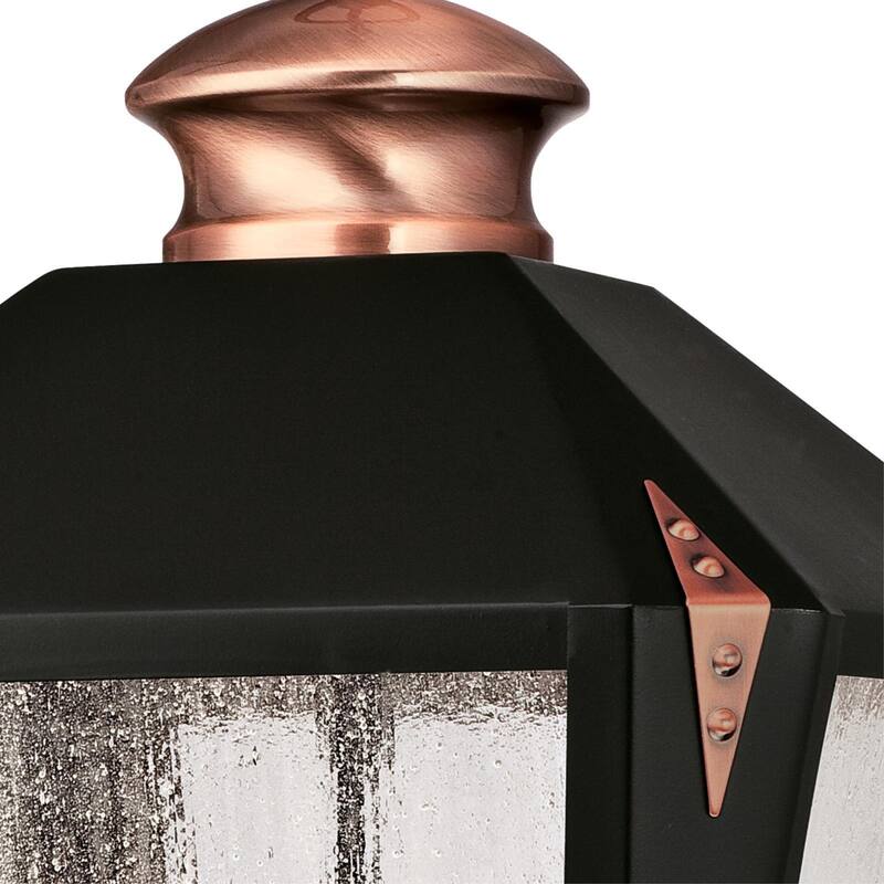Westinghouse Valley Forge Three-Light Outdoor Pendant, Matte Black Finish with Washed Copper Accents and Clear Seeded Glass