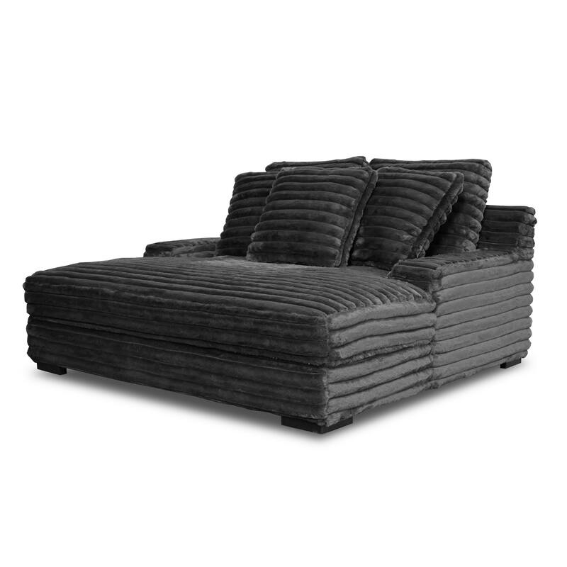 Ezo Chaise Lounge, Dark Gray Polyester Corduroy, 3 Pillows, 67 Inch