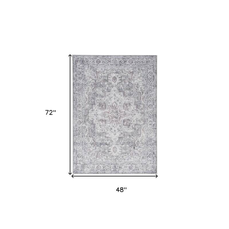 Civaz Power Loomed Distressed Floral Area Rug By HomeRoots - 72' X '48' X '0.28