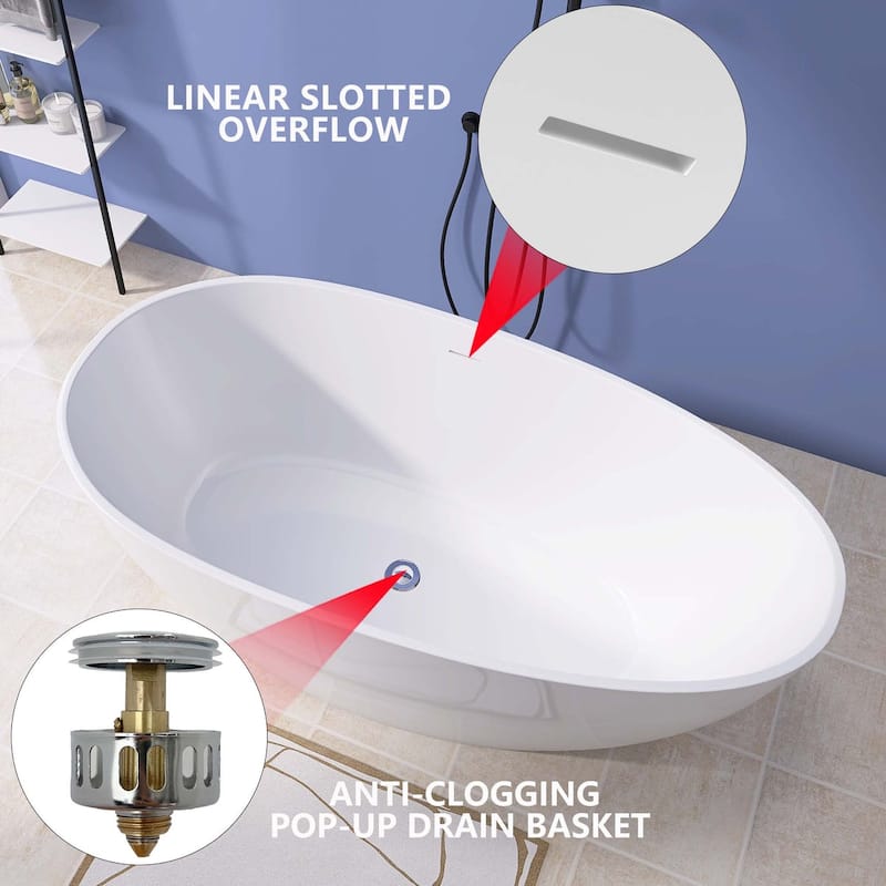 Acrylic Freestanding Flatbottom Soaking Bathtub in White