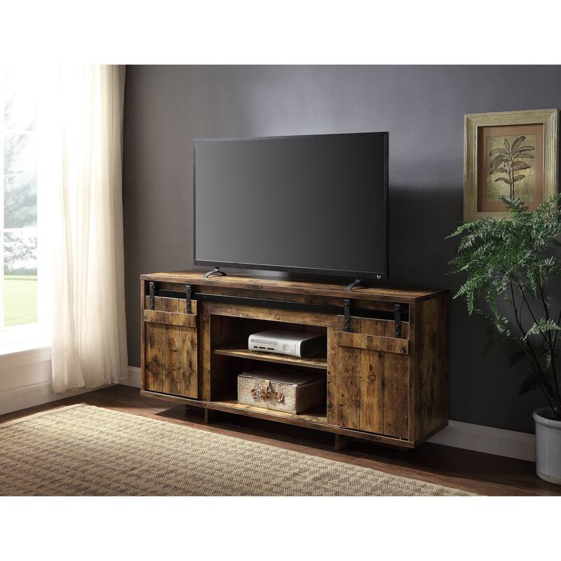 60" Farmhouse TV Stand with Sliding Barn Doors & Media Compartments