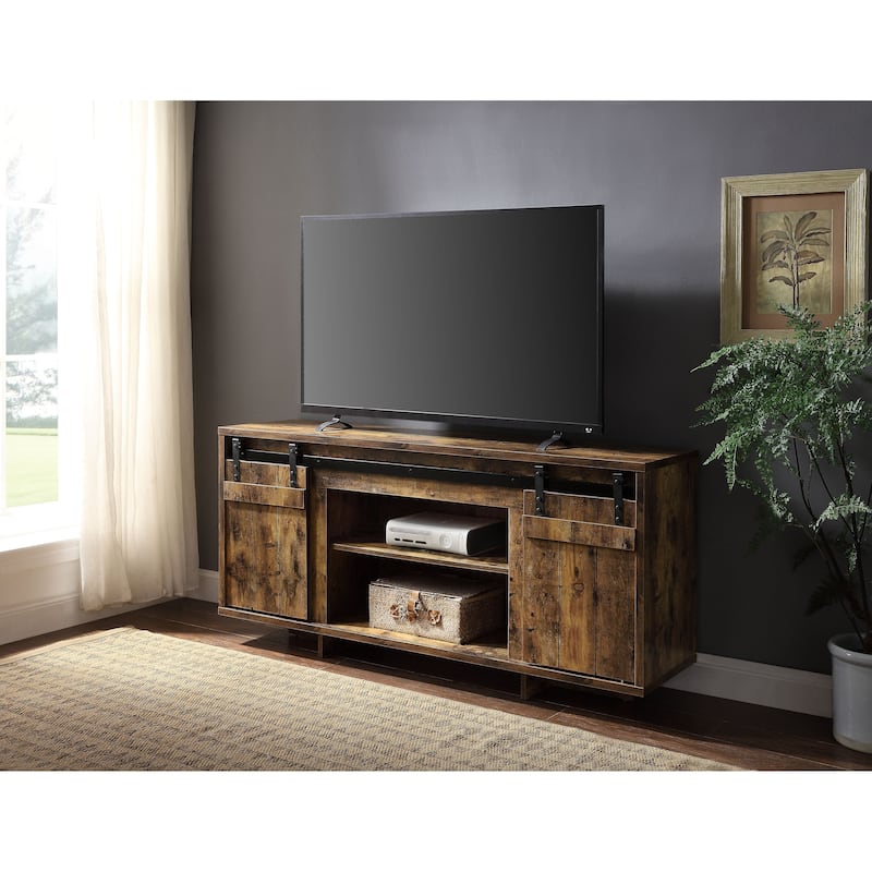 Bellarosa 60-Inch TV Stand with Sliding Barn Doors and Media Compartments, Farmhouse Style