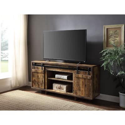 Farmhouse Style 60" TV Stand with Sliding Barn Doors & Media Compartments