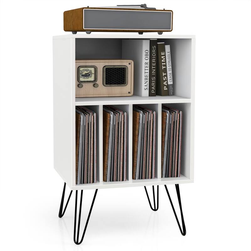Freestanding Record Player Stand with Storage and Metal Legs
