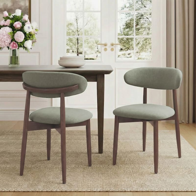 Open Back Upholstered Wood Frame Dining Chair Fabric Seat