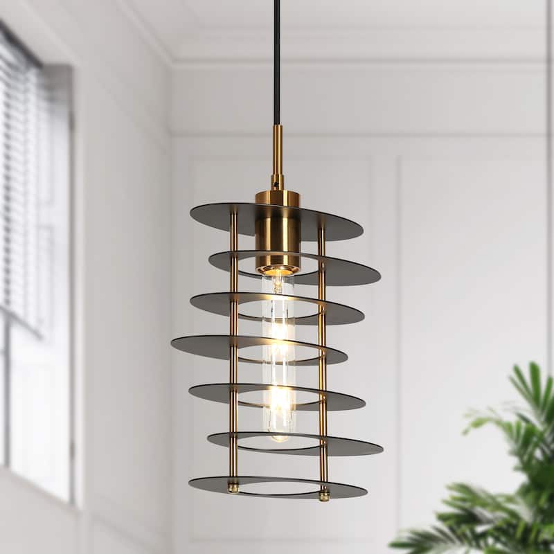 Modern 1-Light Pendant Lights Black Gold Foyer Kitchen Island Lights - Black&Brass - D9"xH14.1"