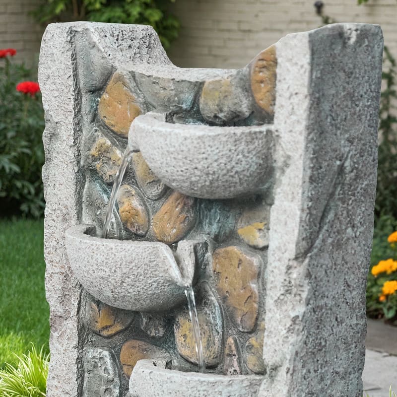 Outdoor 6-Tier Cascading Bowl Fountain in Marble-Style Resin with LED Lights – Elegant and Durable