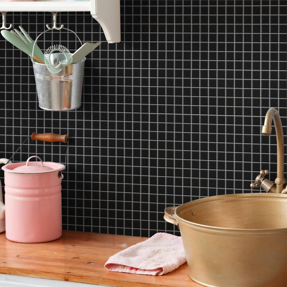 Merola Tile Metro 1" Square Matte Black 10-3/4" x 11-3/4" Porcelain Floor and Wall Mosaic Tile