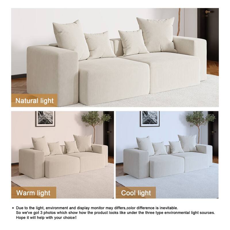 Oversized Corduroy Upholstery Modular Sofa No Assembly