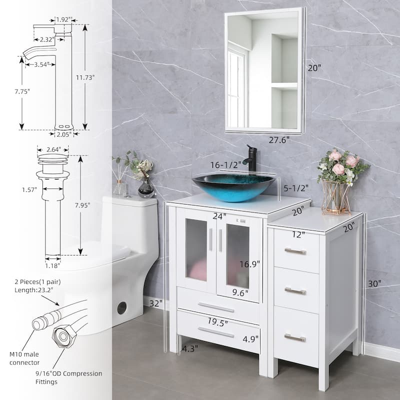 72" Bathroom Vanity Set Vessel Sink Cabinet Mirror Combo