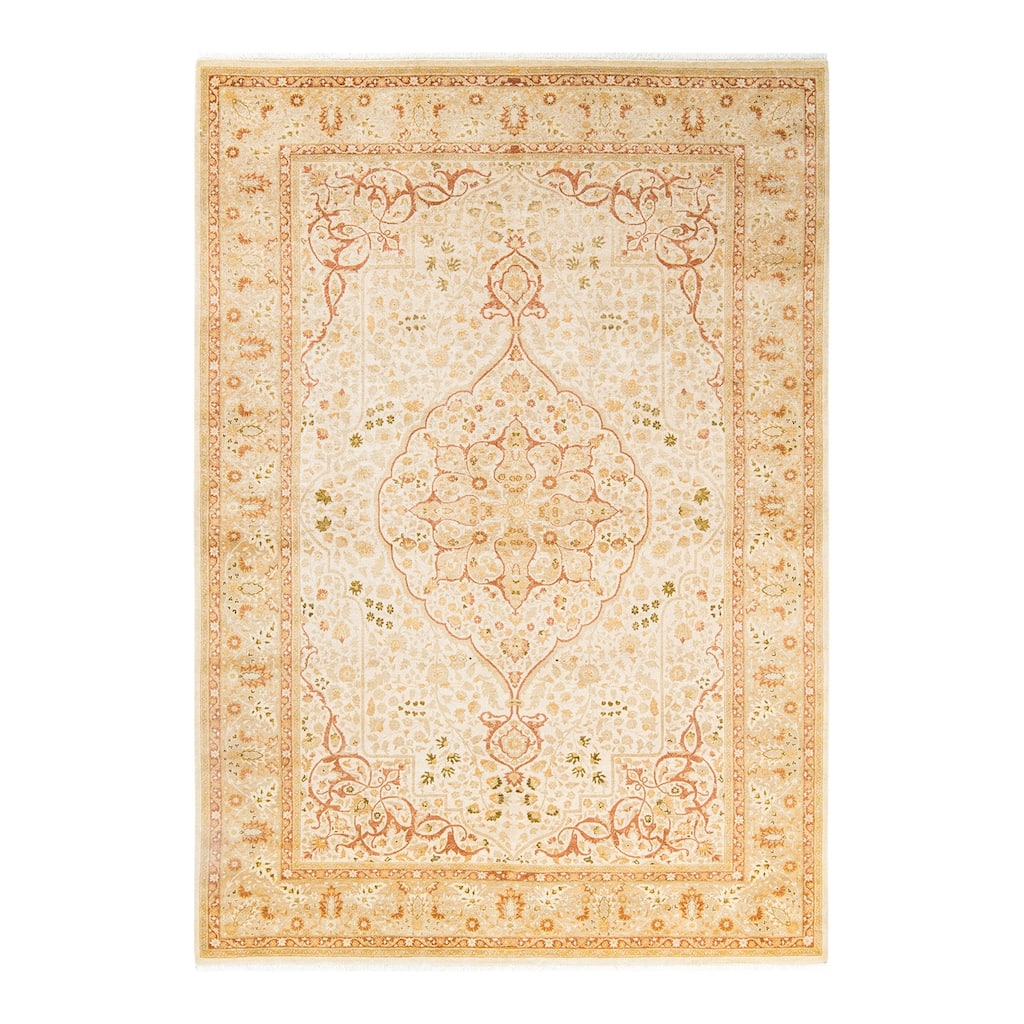 Overton Hand Knotted Wool Vintage Inspired Traditional Mogul Ivory Area Rug - 6'3" x 8'10"