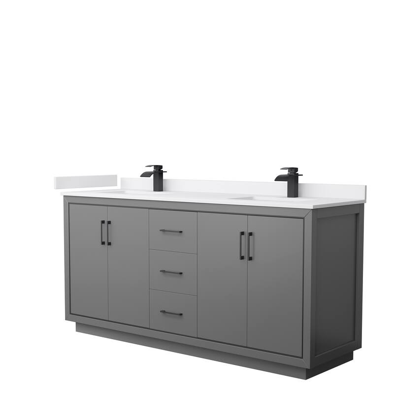 Icon Double Vanity Set, Cultured Marble Top, No Mirror - 72-Inch Double - Dark Gray, Black Trim,White Cultured Marble Top