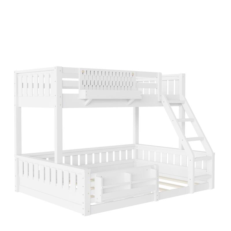 Roomfitters Bunk Bed with Bookshelf and Pegboard, Solid Wood Split Frame