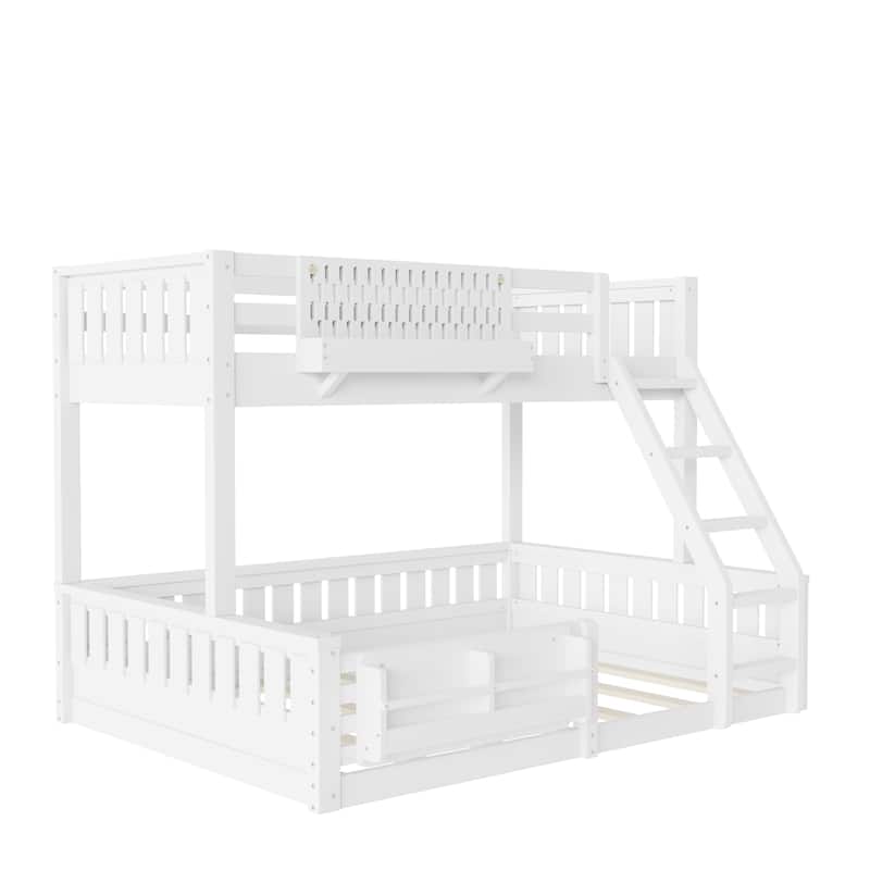 Wooden Bunk Bed of 3 Kinds Size with Pegboard, Bookshelf and Guardrails, Detachable Bunk Bed Convertible 2 Platform Beds