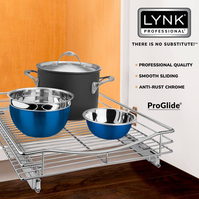 LYNK PROFESSIONAL® Pull Out Cabinet Organizer, 17"W x 21"D - Slide Out Drawers for Kitchen Cabinets - Chrome