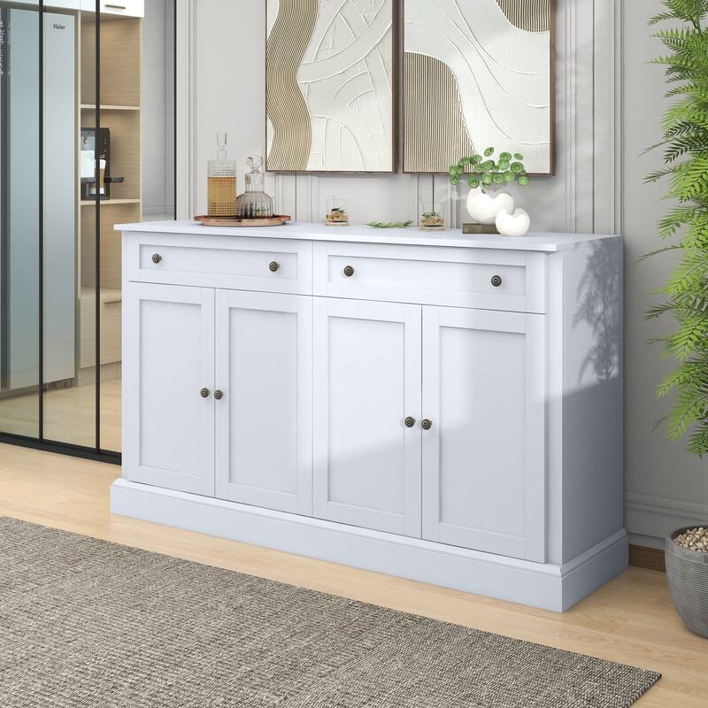 Modern Sideboard Buffet Cabinet with Ample Storage, 2 Drawers, 4 Doors, and Adjustable Shelves for Dining Room or Living Room - White