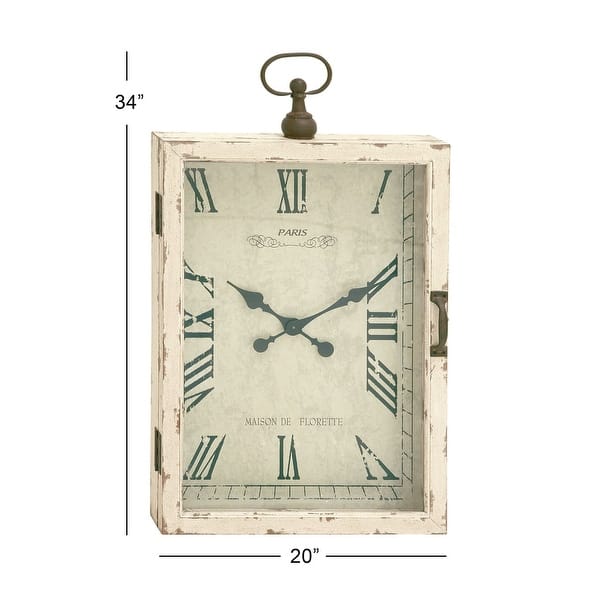 dimension image slide 0 of 2, White Distressed Wood Vintage Traditional Farmhouse Wall Clock