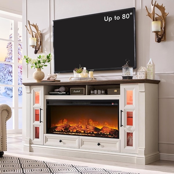 Farmhouse Fireplace TV Stand for up to 80 TV Entertainment Center On Sale Bed Bath Beyond 42137011
