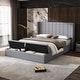 preview thumbnail 1 of 8, Queen Upholstered Platform Bed with Headboard and Large Storage Compartment Grey