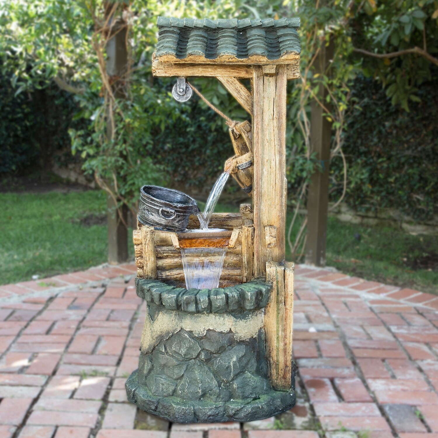 Alpine Corporation TZL128 Outdoor Floor Tiered Rustic Soothing