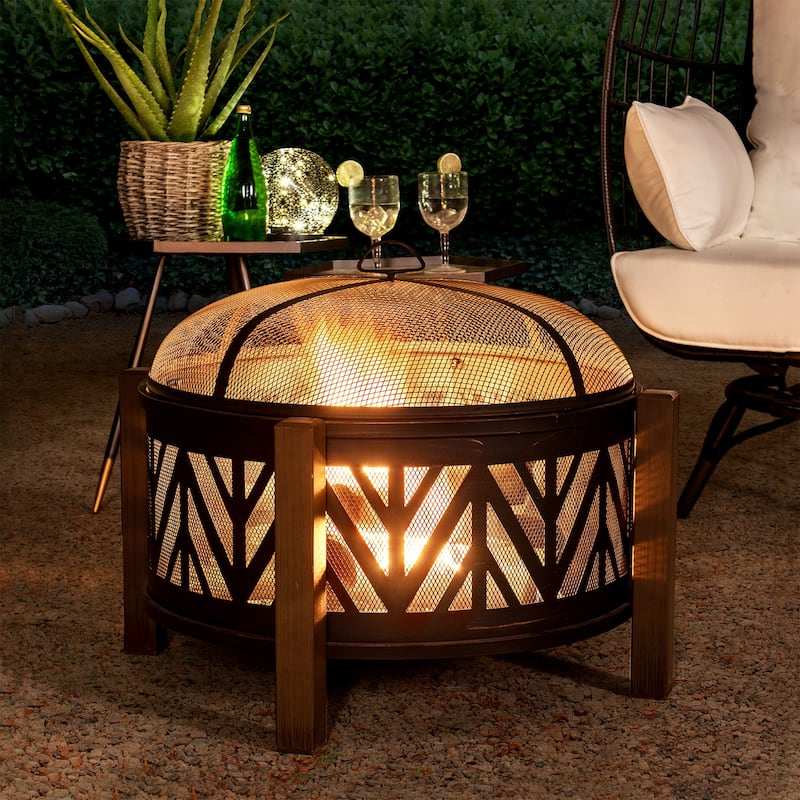 Sunjoy Outdoor 27 in. Black Steel Wood-Burning Fire Pit for Outside