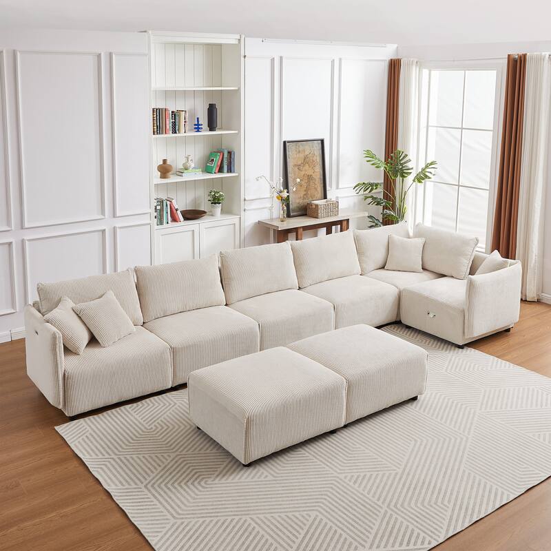 106.3" Corduroy Modular Sectional Sofa (Set of 2) with USB-C & 4 Cushions