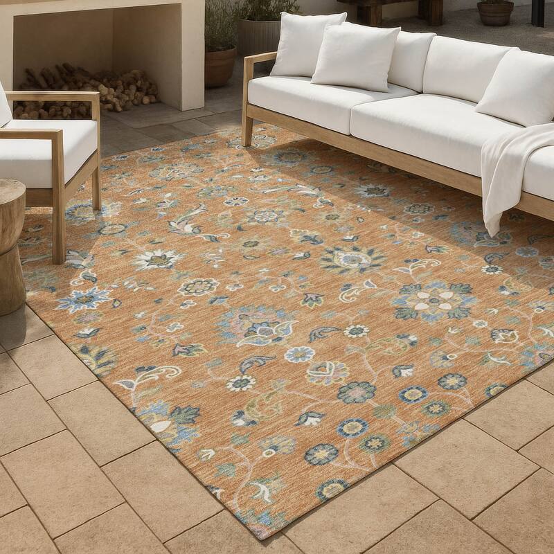 Machine Washable Indoor/ Outdoor Traditional Basalt Chantille Rug - Copper - 9' x 12'