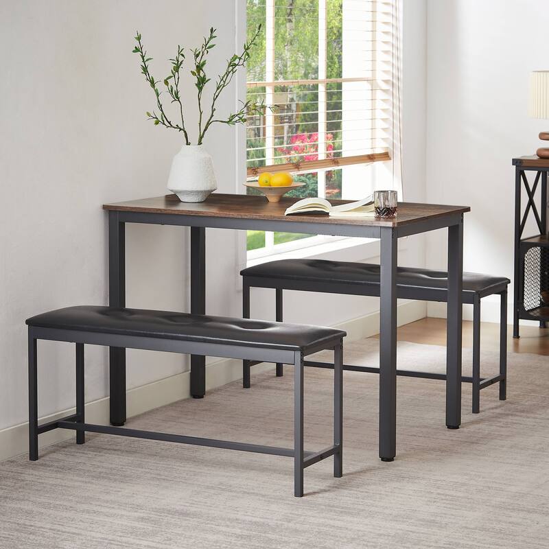 Dining Table Set, Bar Table with 2 Dining Benches, Kitchen Table Counter