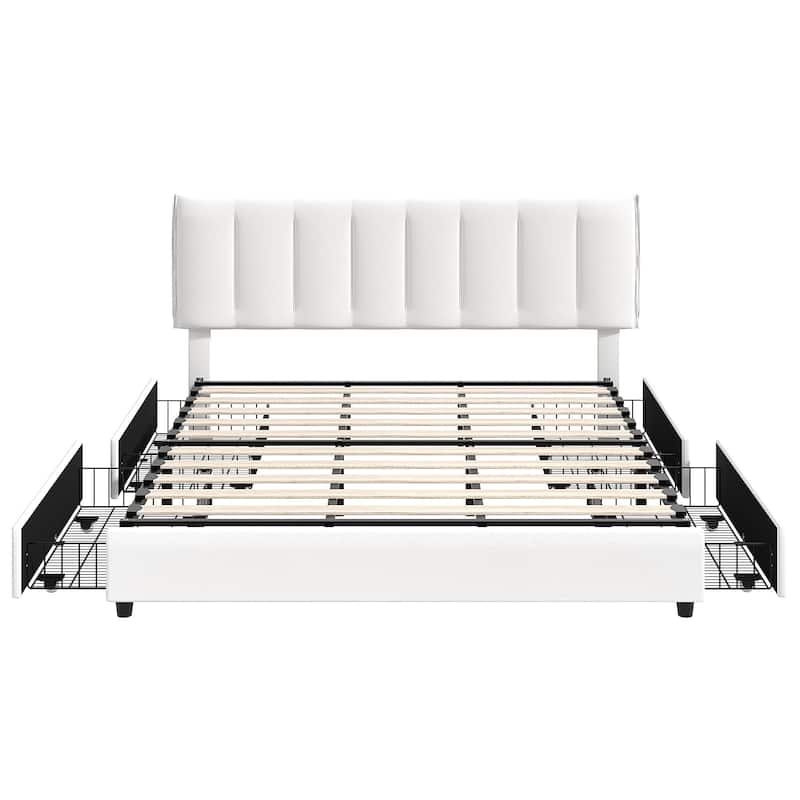 Javlergo Bed Frame with Storage Drawers, Upholstered Platform Bed Frame with Adjustable Headboard
