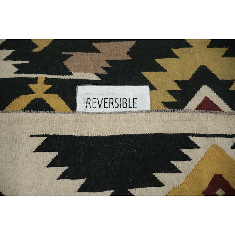 Hand Woven Oriental 100% Wool Carpet Southwestern Tribal Black Kilim Area Rug - 14' 11'' X 9' 9''