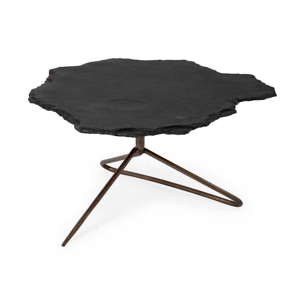 Pinera Black Slate w/ Silver Iron Base Coffee Table - 37"L x 33"W x 18"H