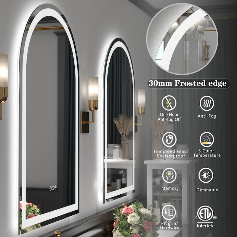 Arched LED Bathroom wall Mirror Front and Backlit light Anti Fog with 3 Year Warranty