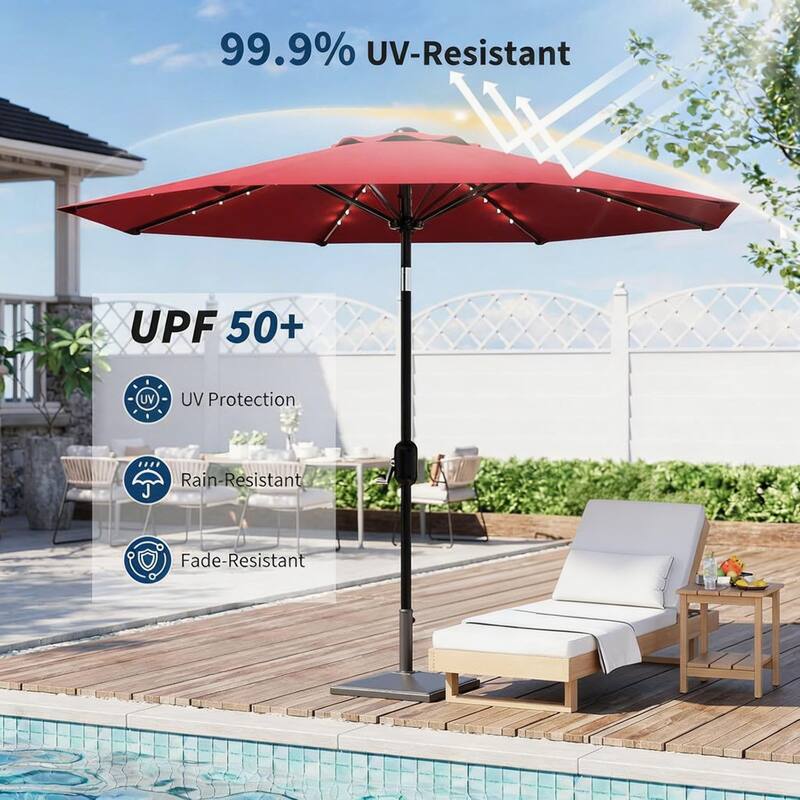 9 ft Patio Umbrella, 8 Sturdy Ribs, with Lights