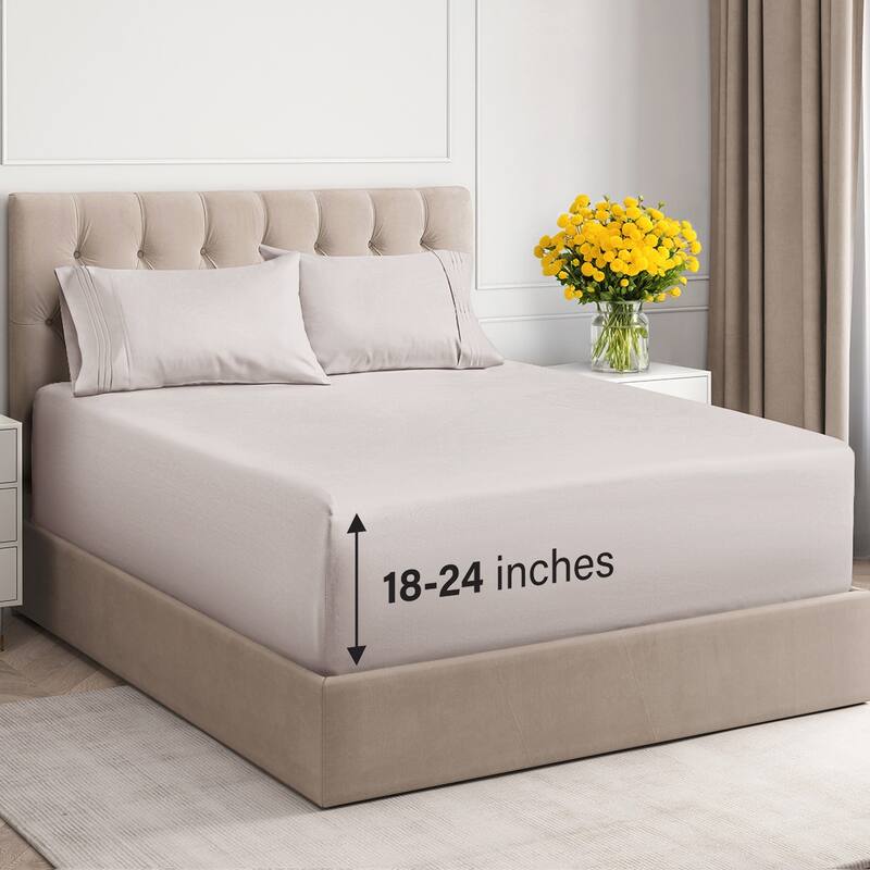CGK Linens 4 Piece Solid Microfiber Extra Deep Pocket Bed Sheet Set - California King - Light Grey