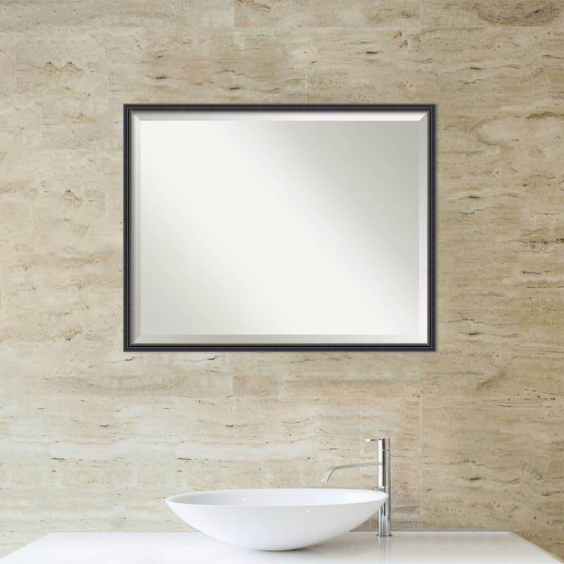 Stylish Black Narrow Beveled Wood Framed Bathroom Vanity Wall Mirror - Stylish Black Narrow