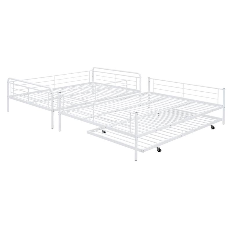 Full XL Over Queen Bunk Bed with Trundle, Iron Frame, Space-Saving Design