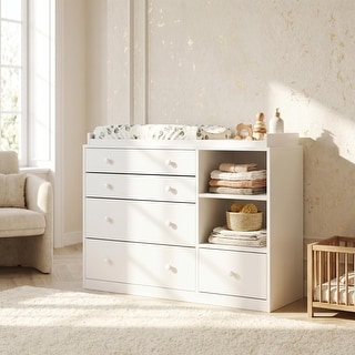 47" Wide 5-Drawer Dresser and Changing Table for Nursery, Modern Kids' Bedroom Chest of Drawers - 47.2"W