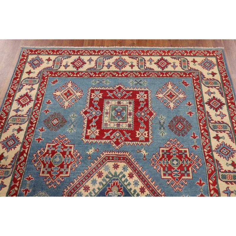 Light Blue Kazak Rug Handmade Oriental Wool Carpet - 5'0" x 7'4"