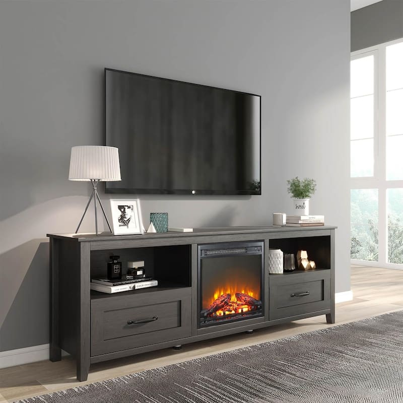 WESOME 70" Fireplace TV Stand Entertainment Center with 18'' Electric Fireplace - Black