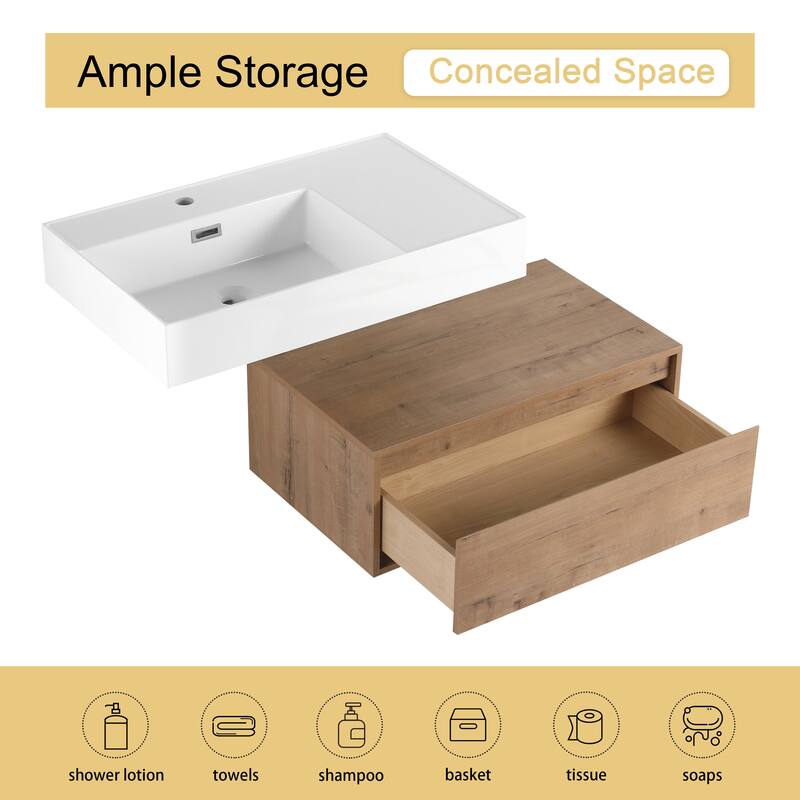 Malwee 30"/60" Floating Bathroom Vanity, Wall Mounted Bathroom Vanity with Single/Double Sink and Soft Close Drawers