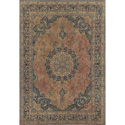 Traditional Mashad Persian Vintage Area Rug Hand-Knotted Wool Carpet - 9'5"x 12'5"