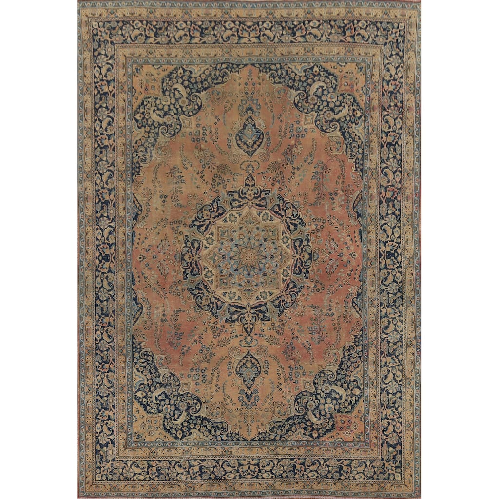 Traditional Mashad Persian Vintage Area Rug Hand-Knotted Wool Carpet - 9'5"x 12'5"