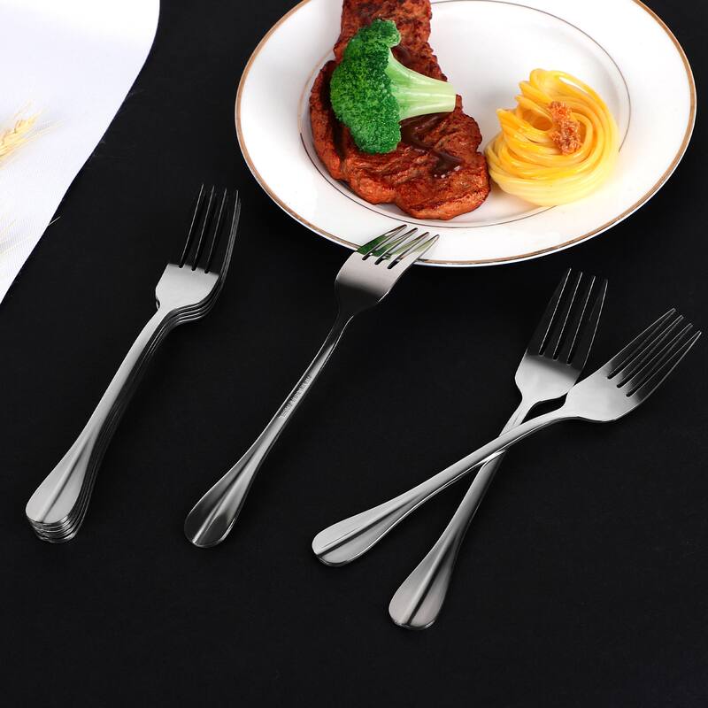 Restaurant Dinner Metal Tableware Flatware Serving Fork 7 Inches Long 8PCS - Silver Tone