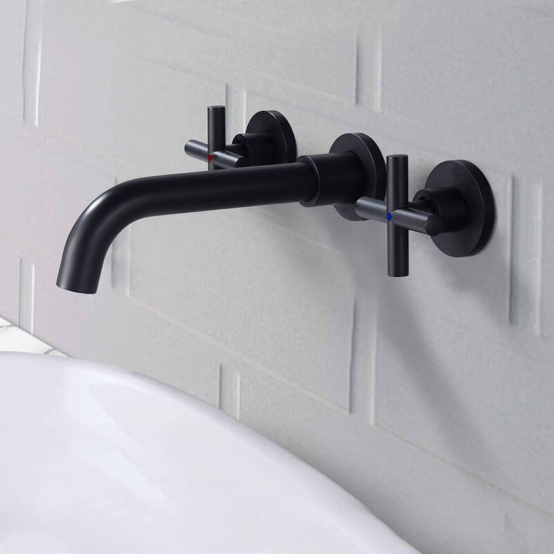 Vanityfair Wall Mount 3-Hole Double Handle Bathroom Sink Faucet - Matte Black
