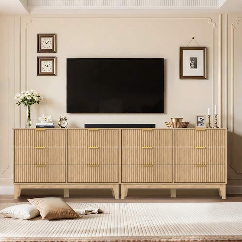 EROMMY Fluted Dresser 6 Drawer Mid Century Modern Dresser Wide Chest of Drawers with Metal Handles for Bedroom Living Room