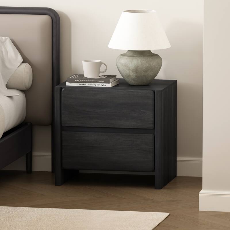 Modern Nightstand with 2 Drawers Wood Grain Texture Minimalist Design