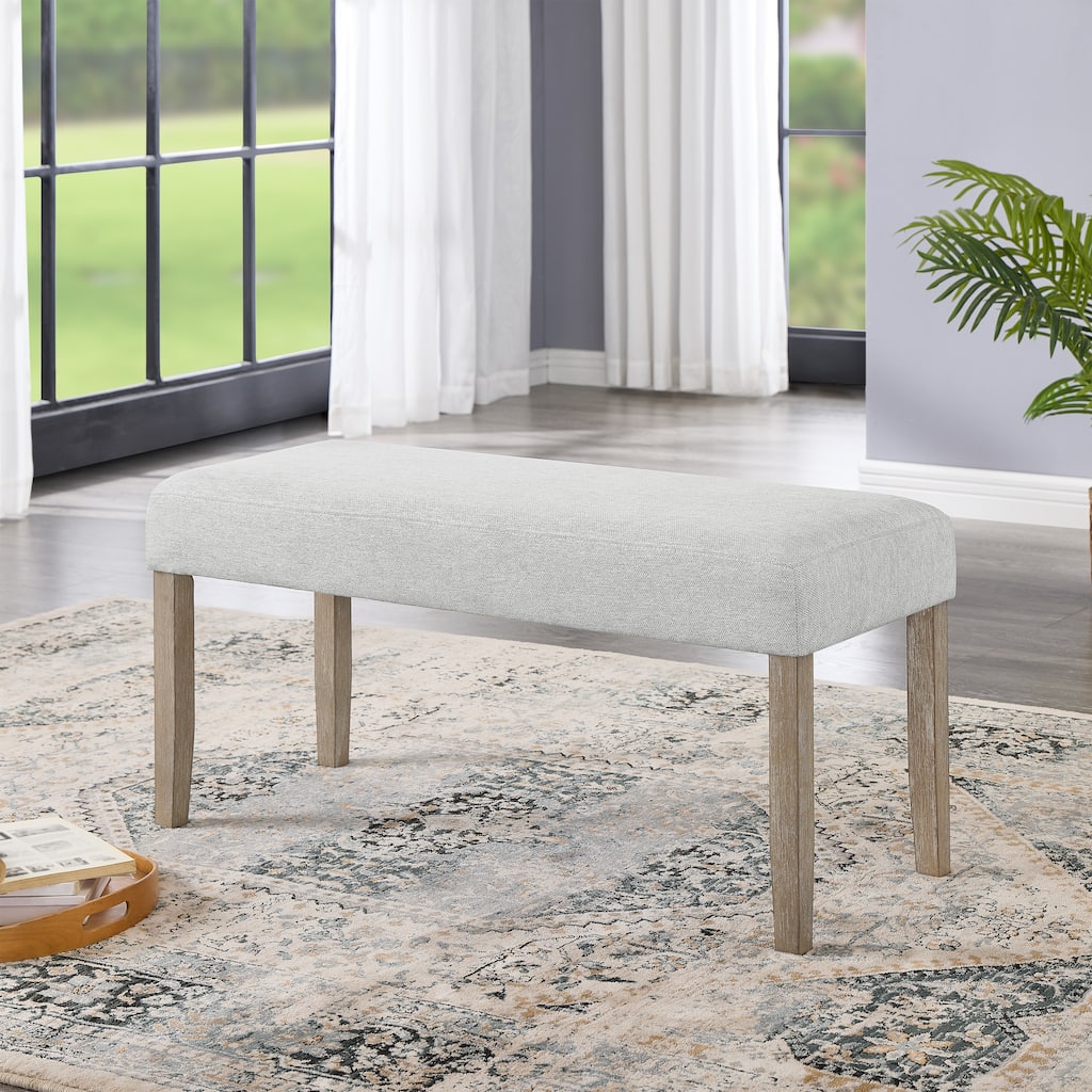Upholstered Bench, Light Gray Fabric with Rubberwood Legs