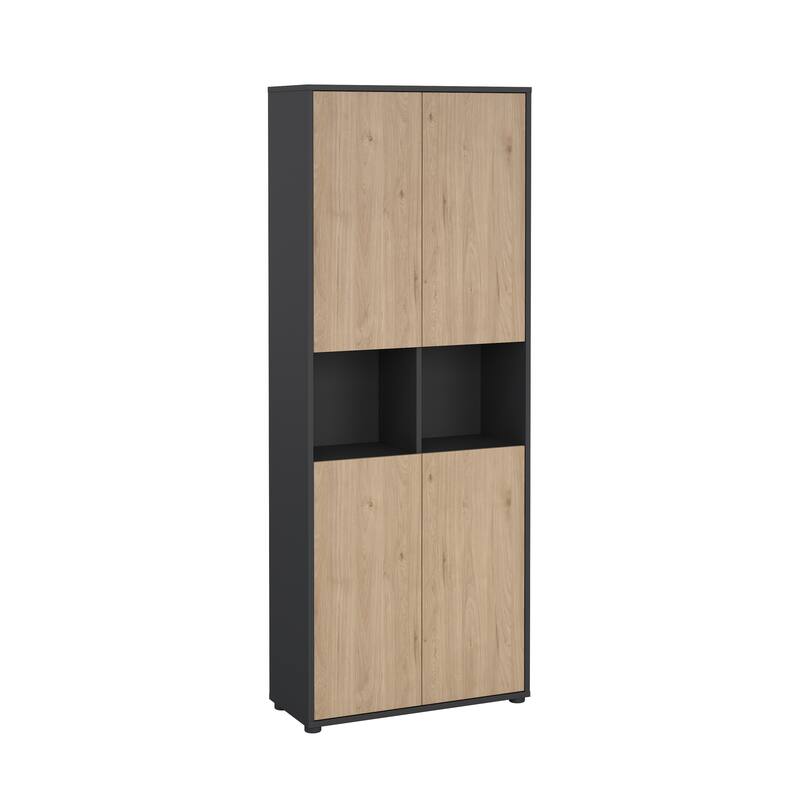 Carson Carrington Sign 6 Shelf Bookcase with 4 Doors, Home Office Storage - 13.5"D x 31.34"W x 80.59"H
