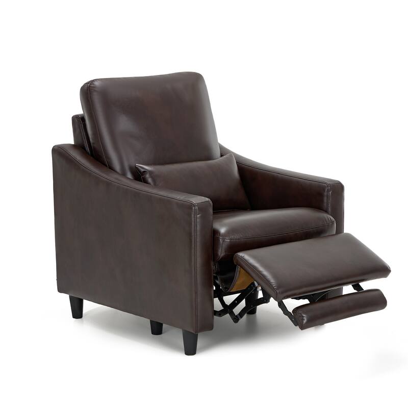Electric Pushback Recliner with Leather Upholstery & Charging Port - Adjustable Recline for Living Room​ - Brown